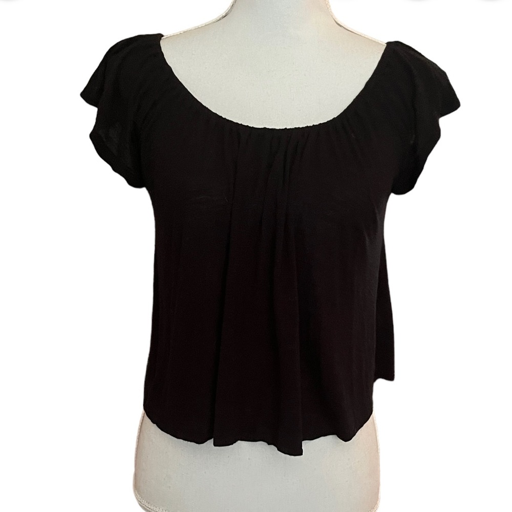 Aeropostale Top XS Black Cropped  Short Sleeve Flowy Festival Shirt